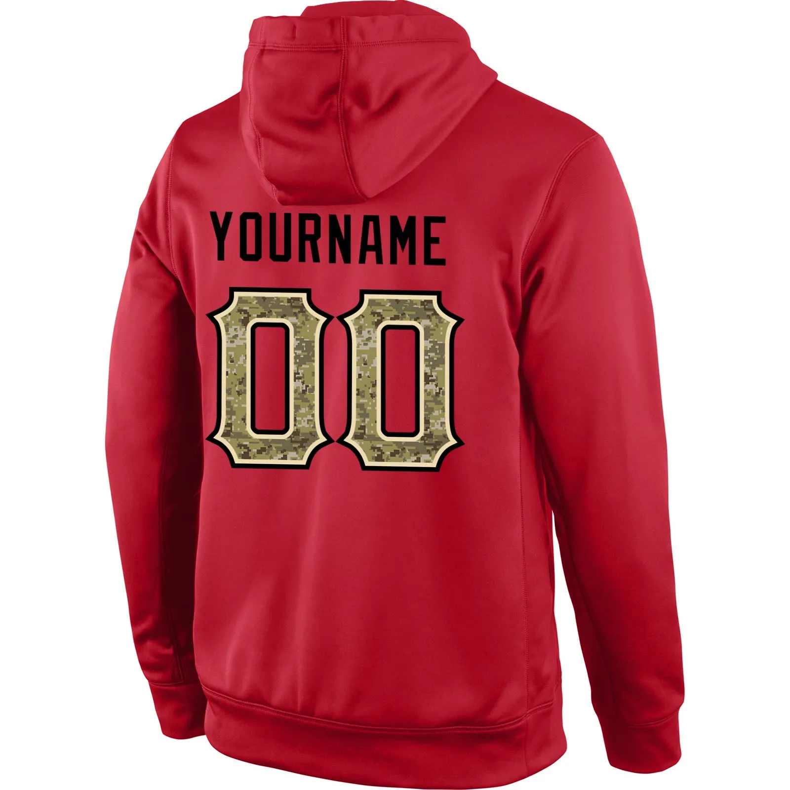 Custom Stitched Red Camo-Cream Sports Pullover Sweatshirt Hoodie