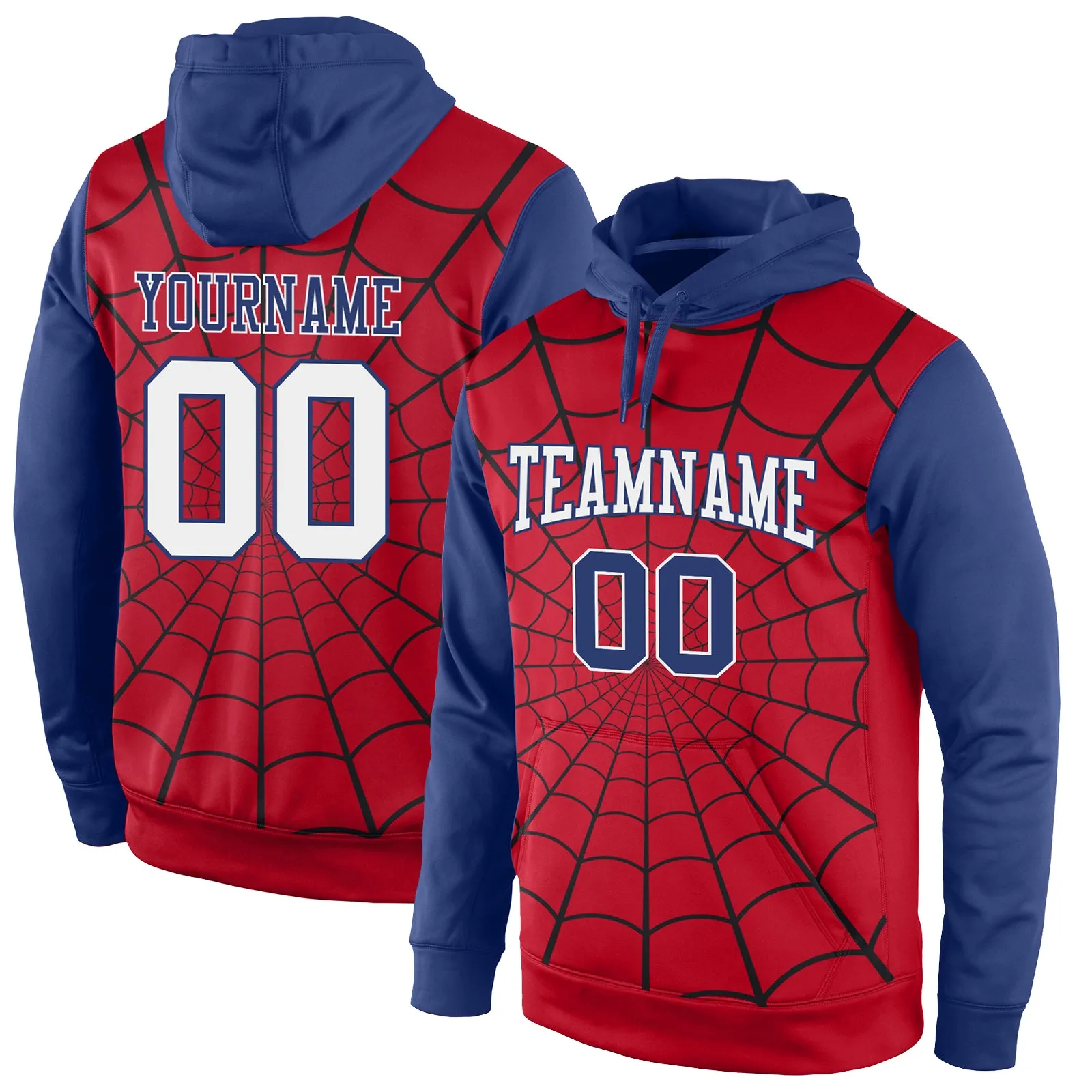 Custom Stitched Red White-Royal 3D Pattern Design Spider Sports Pullover Sweatshirt Hoodie