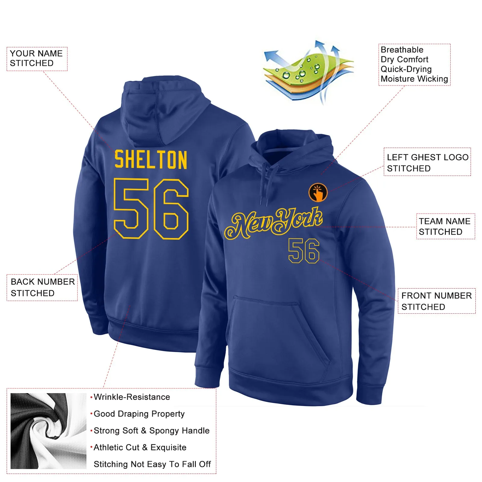 Custom Stitched Royal Royal-Gold Sports Pullover Sweatshirt Hoodie