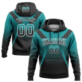 Custom Stitched Teal Black-White Fade Fashion Arrow Sports Pullover Sweatshirt Hoodie