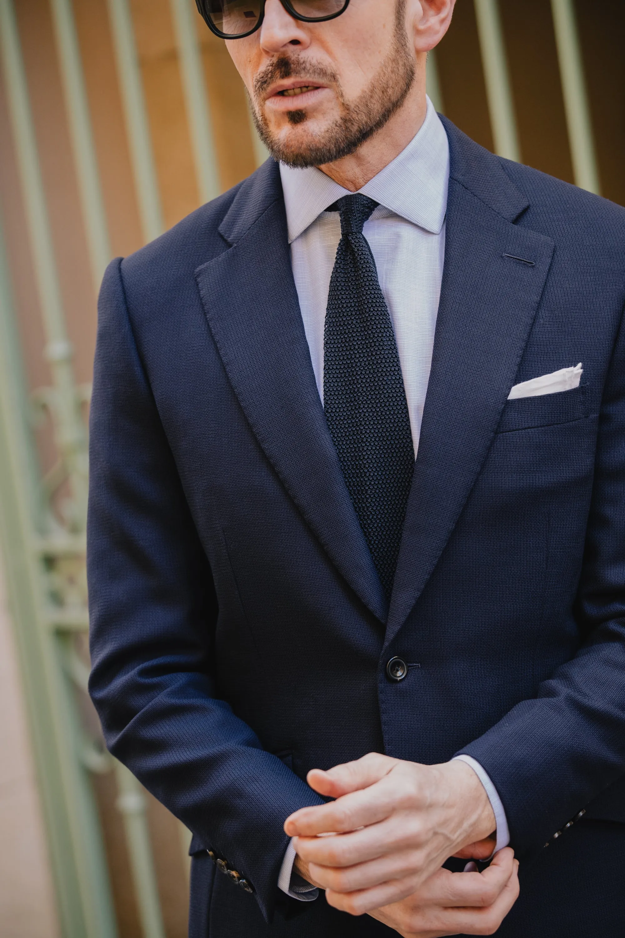 Cutaway Collar Shirt in Sky Blue Crossweave Linen