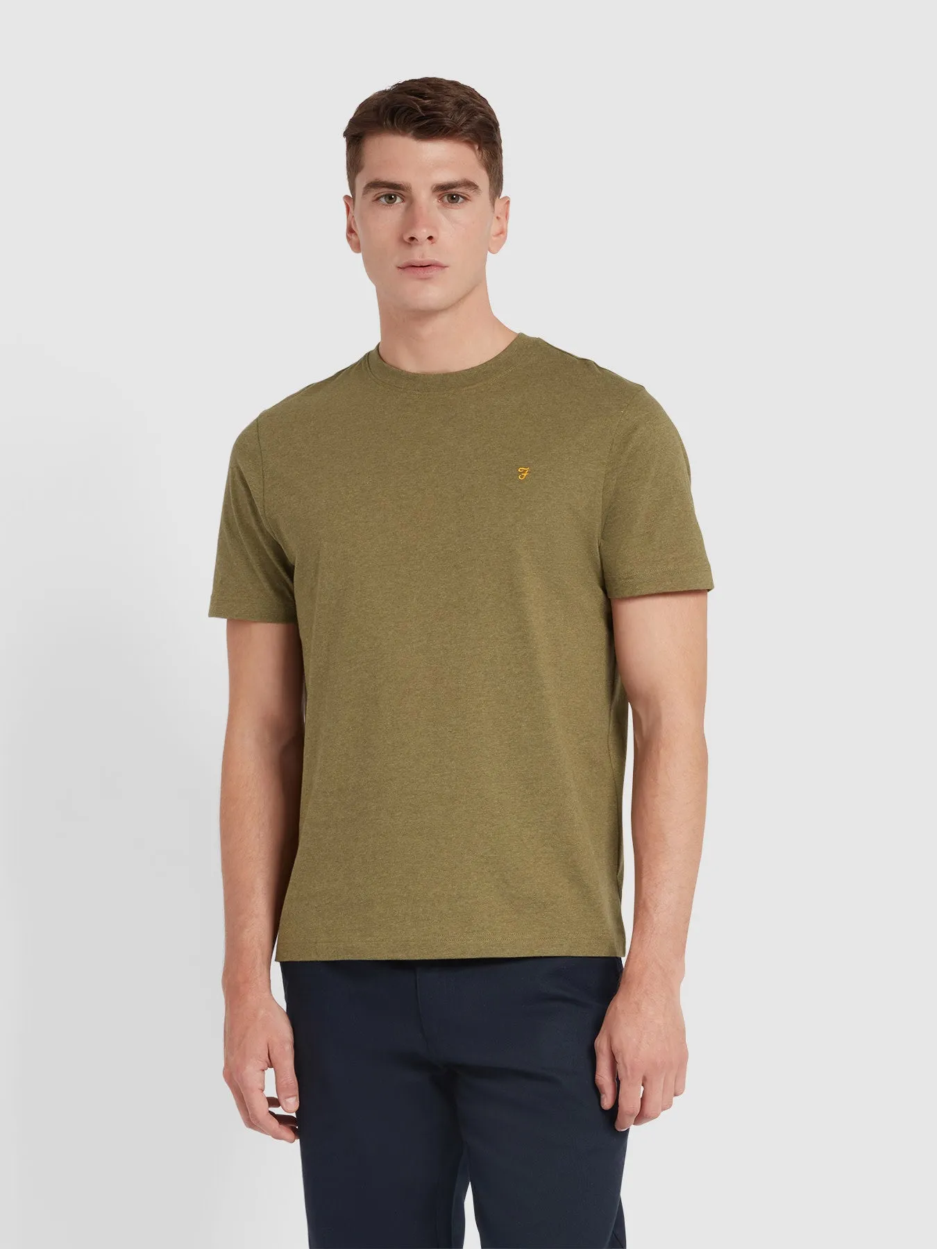 Danny Regular Fit Organic Cotton T-Shirt In Farah Khaki Marl