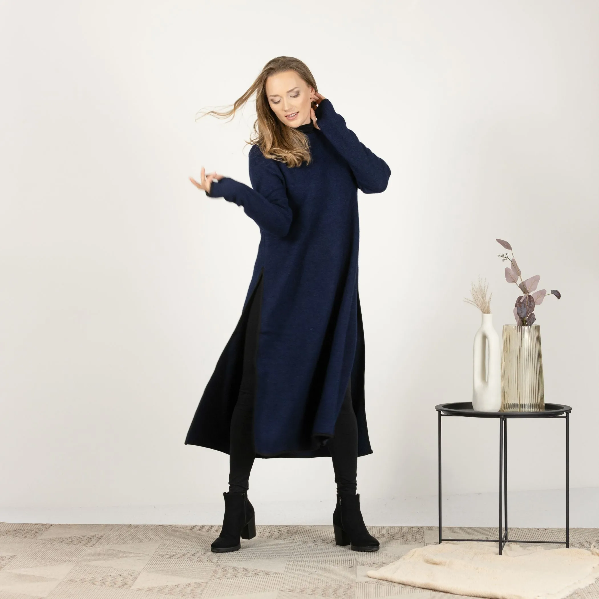 Dark Blue Wool Winter Sweater Dress