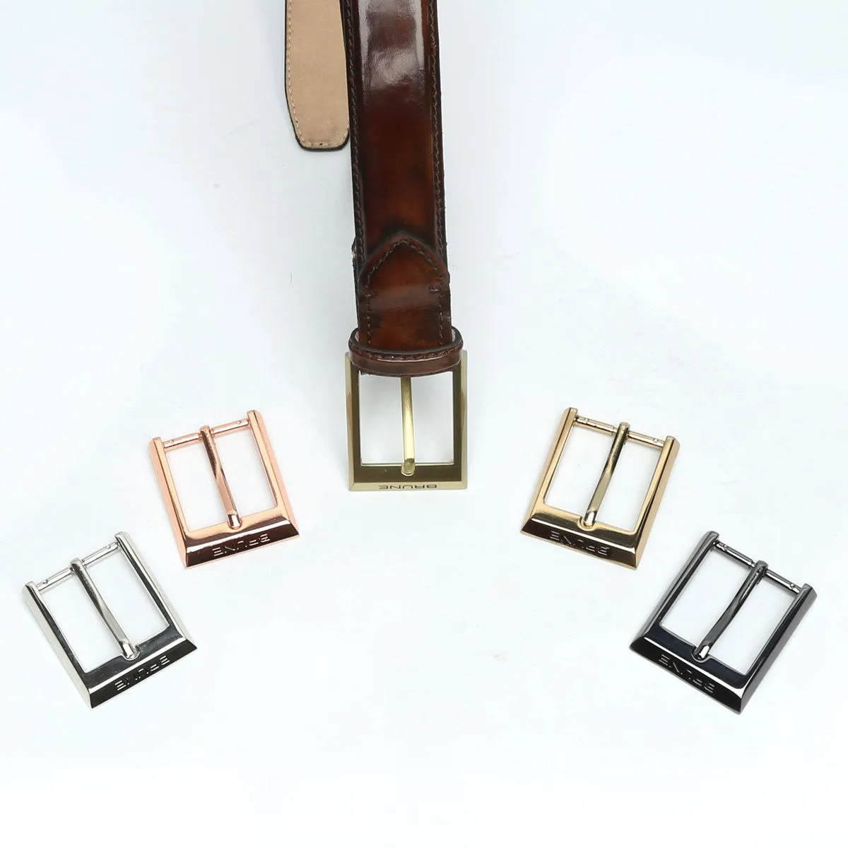 Dark Brown Patent Leather Belts Gold Finish Buckle By Brune & Bareskin