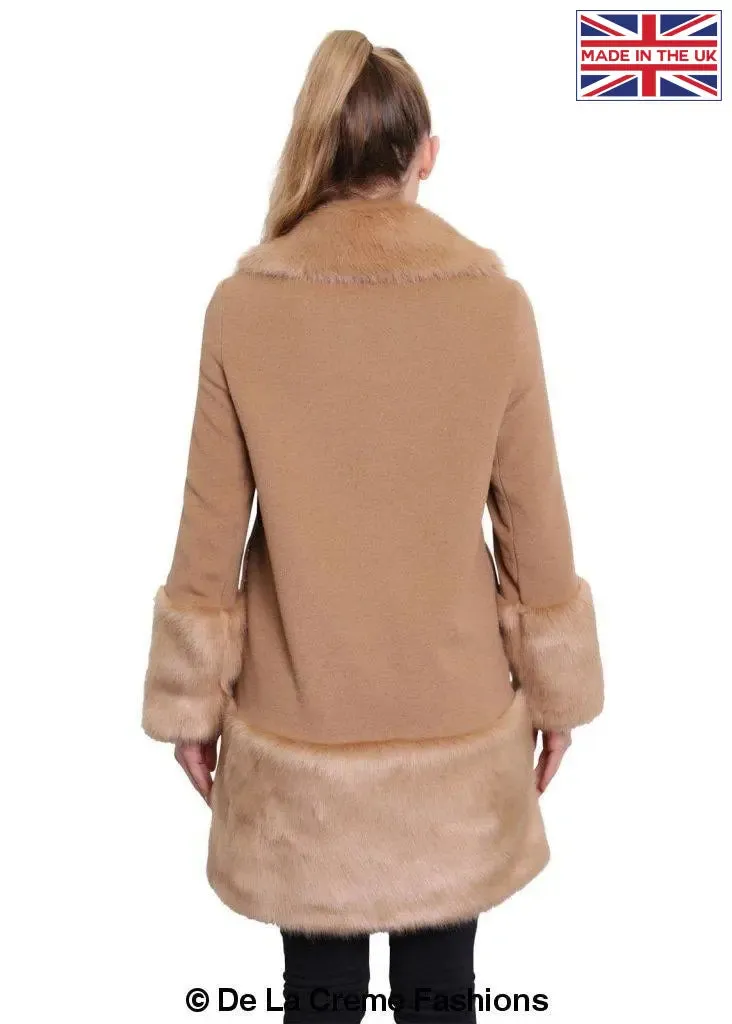 De La Creme - Womens Faux Fur Trim Wool Mix Coat