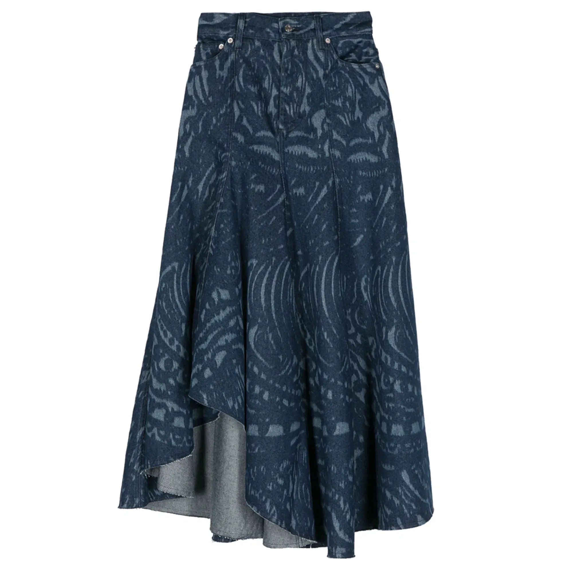 Denim Fit And Flare Midi Skirt