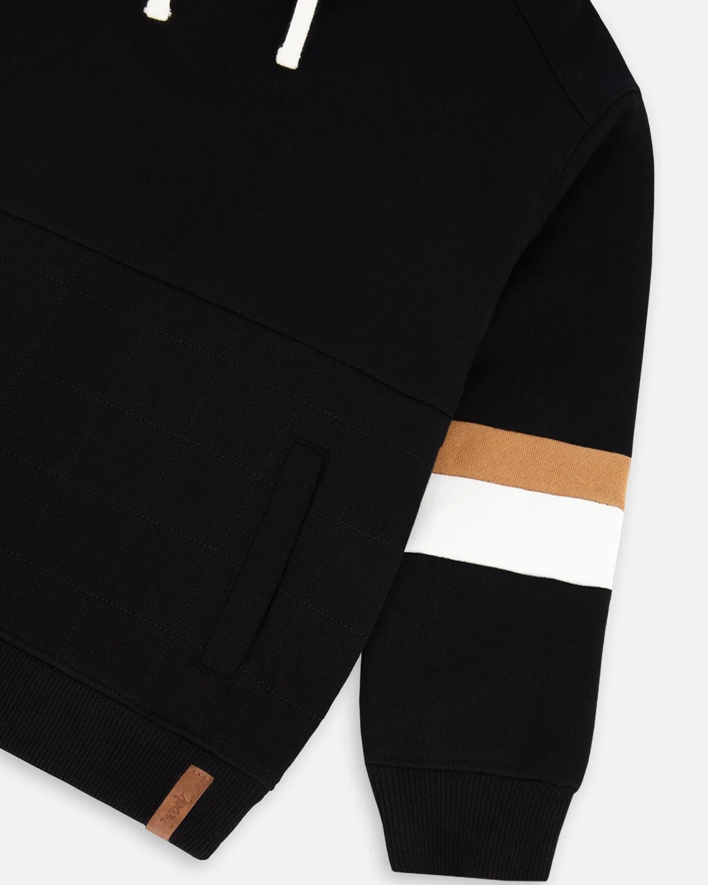 Deux Par Deux Fleece Hoodie With Quilted Pocket Black