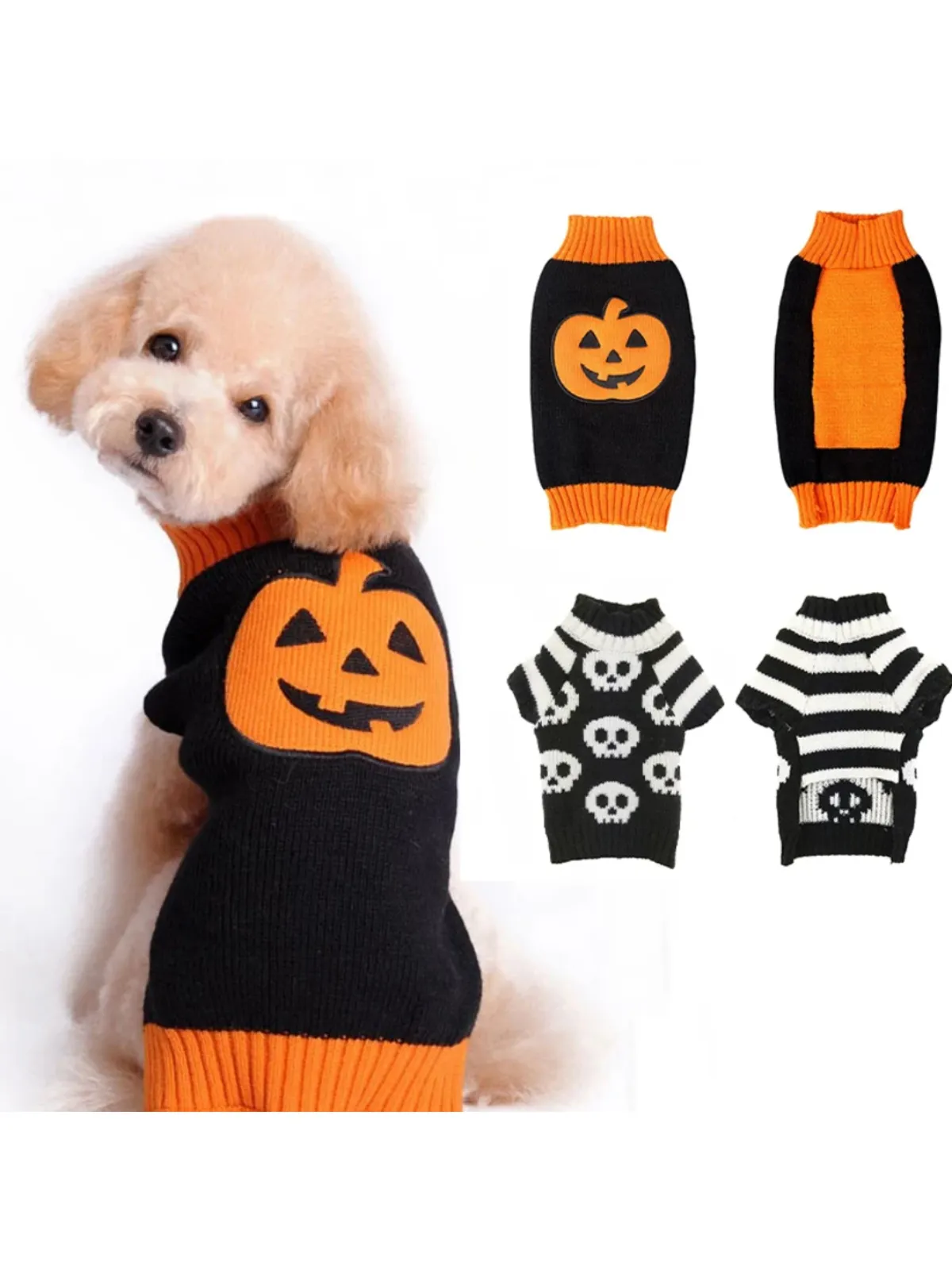 Dog Skull & Pumpkin Halloween Sweater Costume