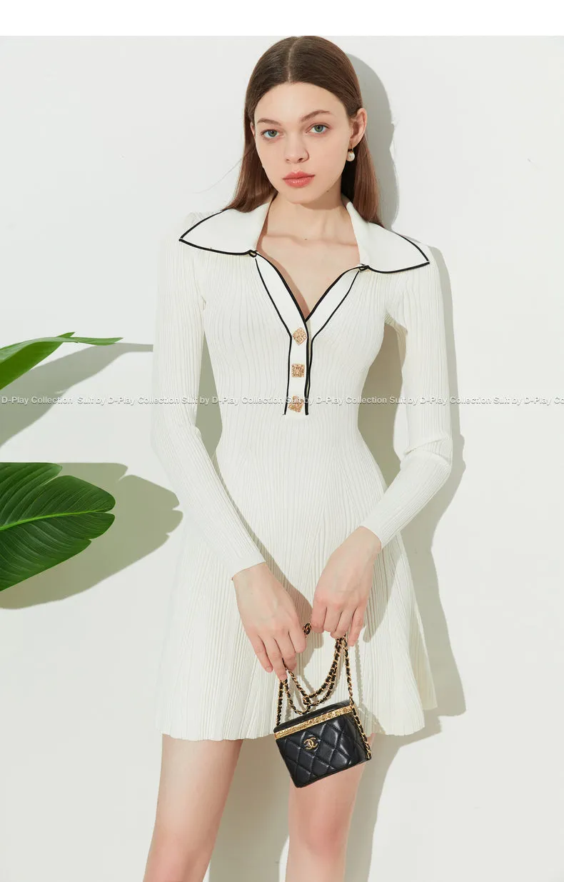 DPLAY Fall Autumn Cream White Knit Dress - Luciea