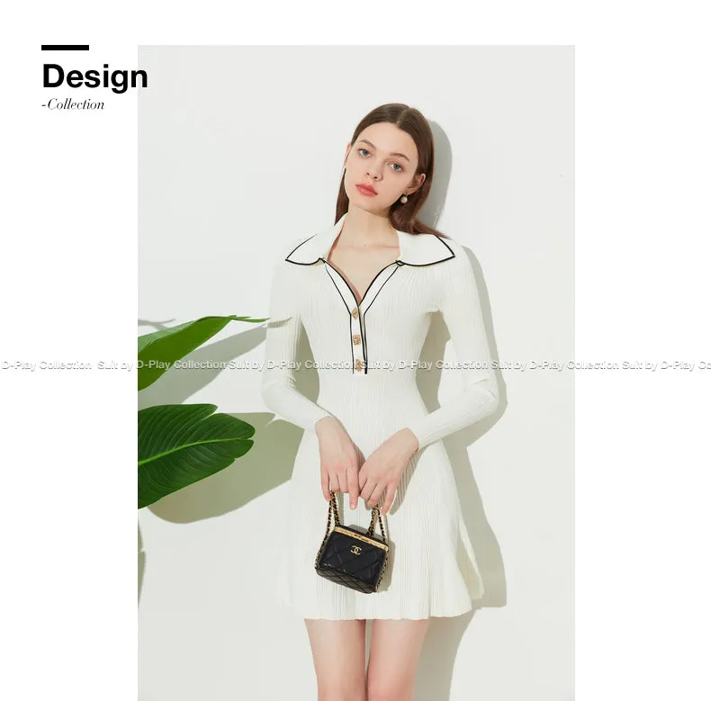 DPLAY Fall Autumn Cream White Knit Dress - Luciea