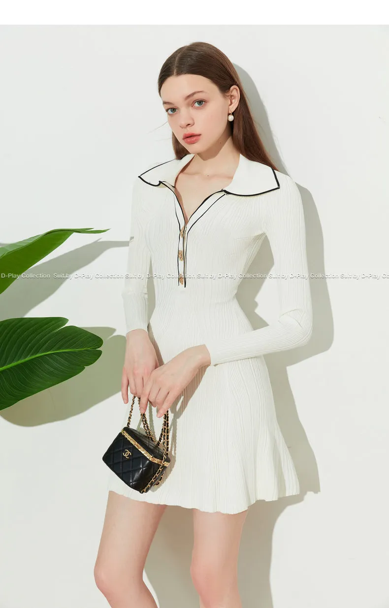 DPLAY Fall Autumn Cream White Knit Dress - Luciea