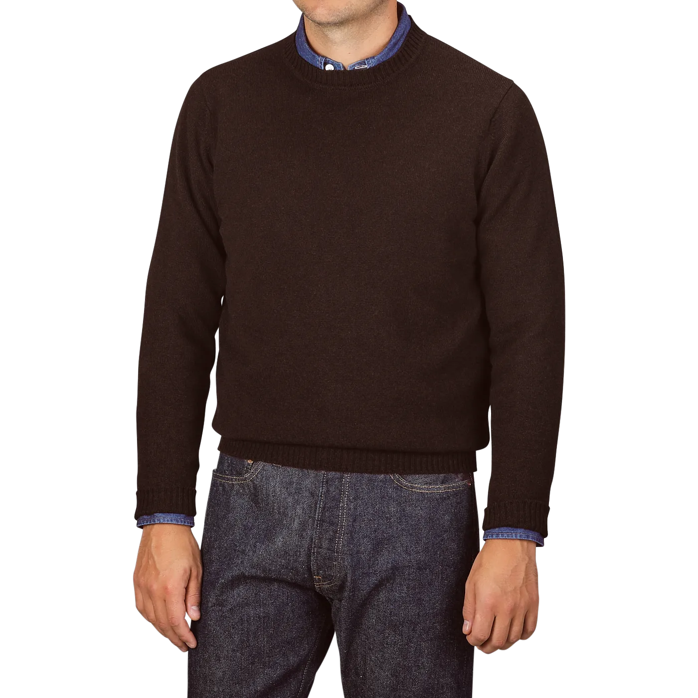 Ebony Brown Crew-Neck Lambswool Sweater