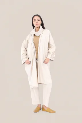 Embroidered coat in linen-cotton blend