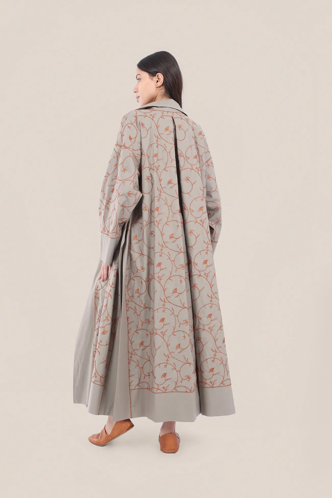 Embroidered long-sleeve cotton coat