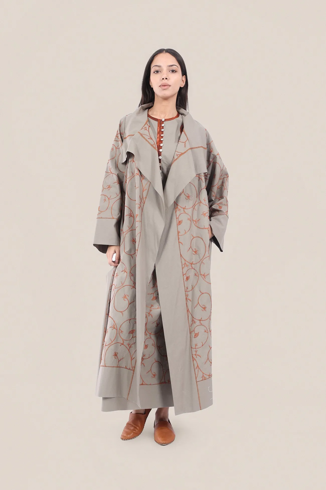 Embroidered long-sleeve cotton coat