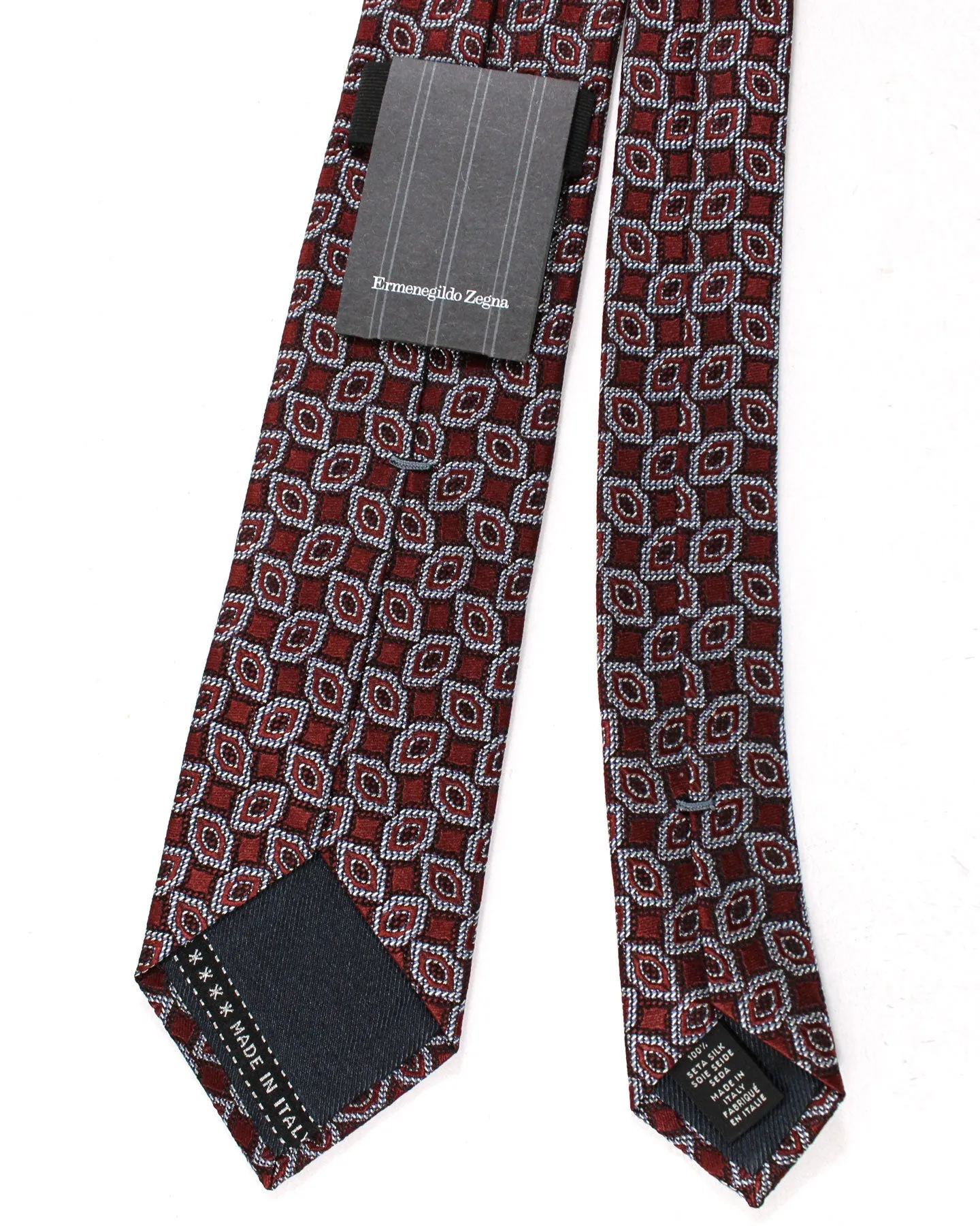 Ermenegildo Zegna Tie Maroon Silver Geometric Narrow Cut FINAL SALE