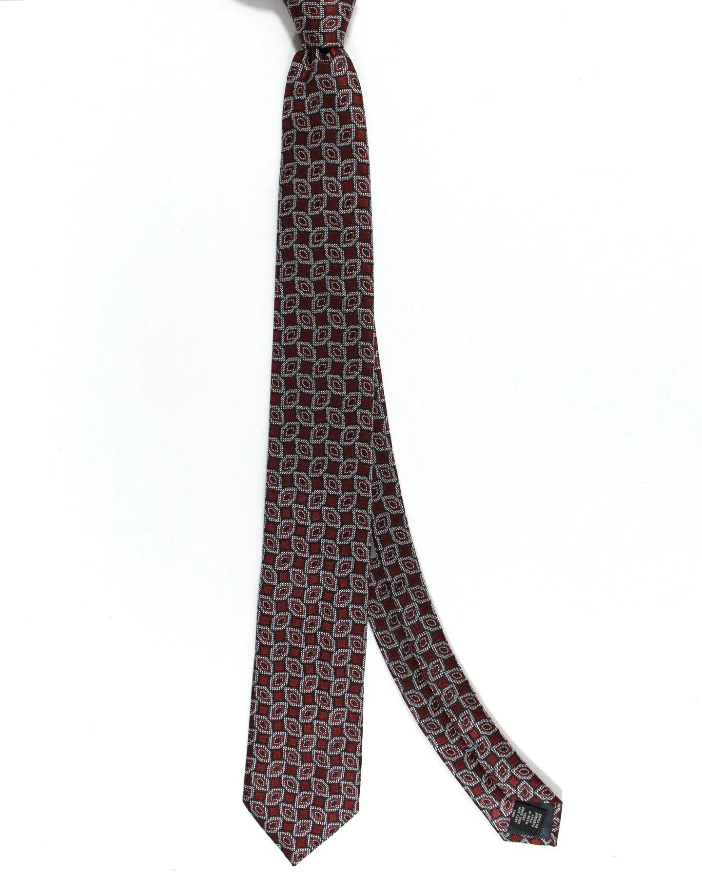 Ermenegildo Zegna Tie Maroon Silver Geometric Narrow Cut FINAL SALE