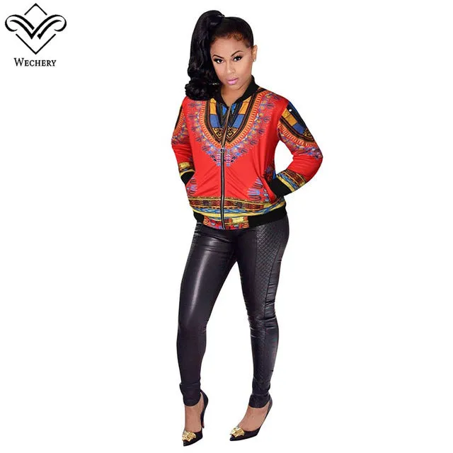 Fashion Hip Hop Style Women ankara Zipper Coat