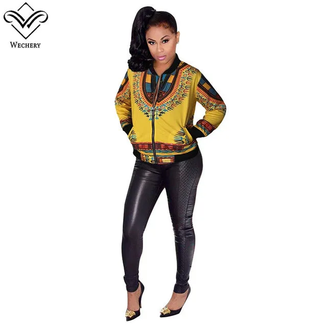 Fashion Hip Hop Style Women ankara Zipper Coat