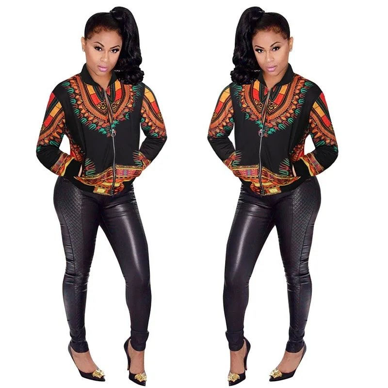 Fashion Hip Hop Style Women ankara Zipper Coat