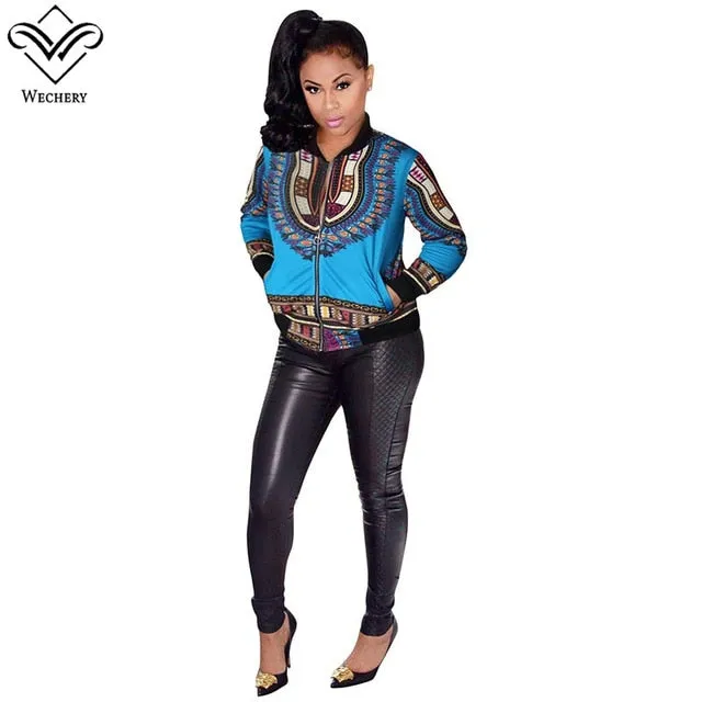 Fashion Hip Hop Style Women ankara Zipper Coat