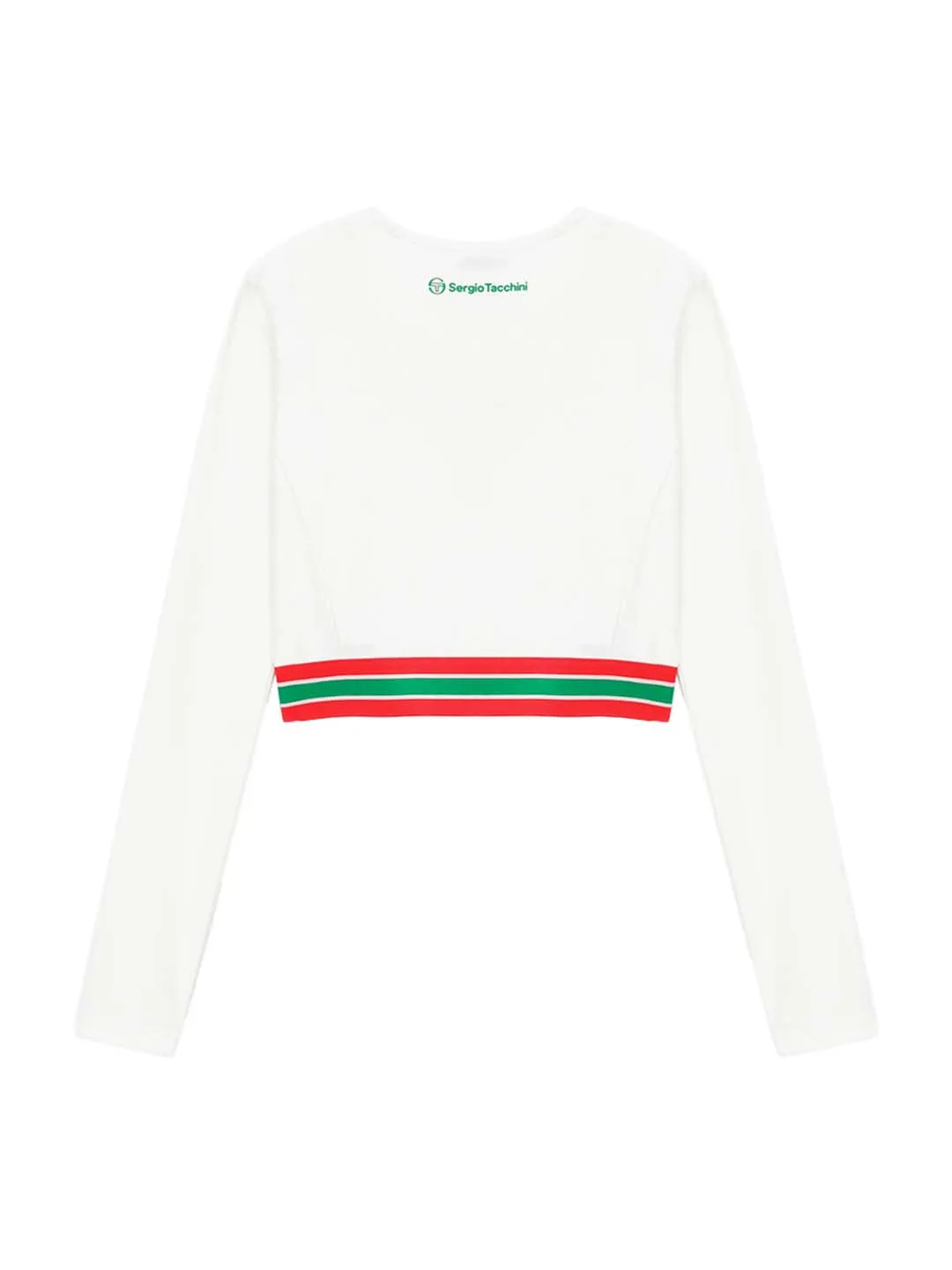 Flag Ribbed Long Sleeve Crop Tee- Off White