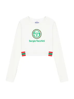 Flag Ribbed Long Sleeve Crop Tee- Off White