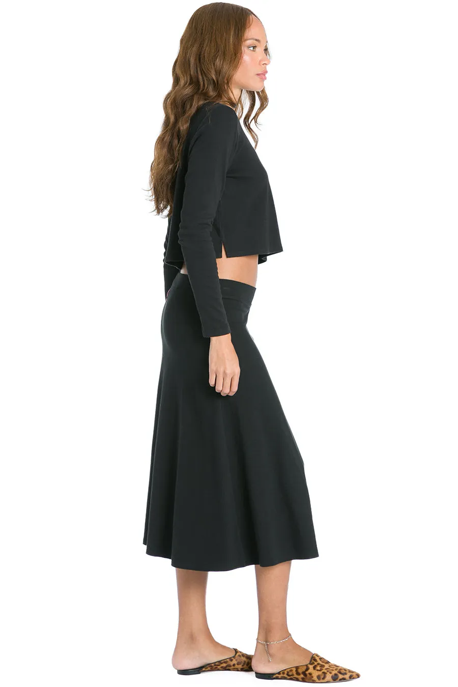 Flat Waist Midi Skirt