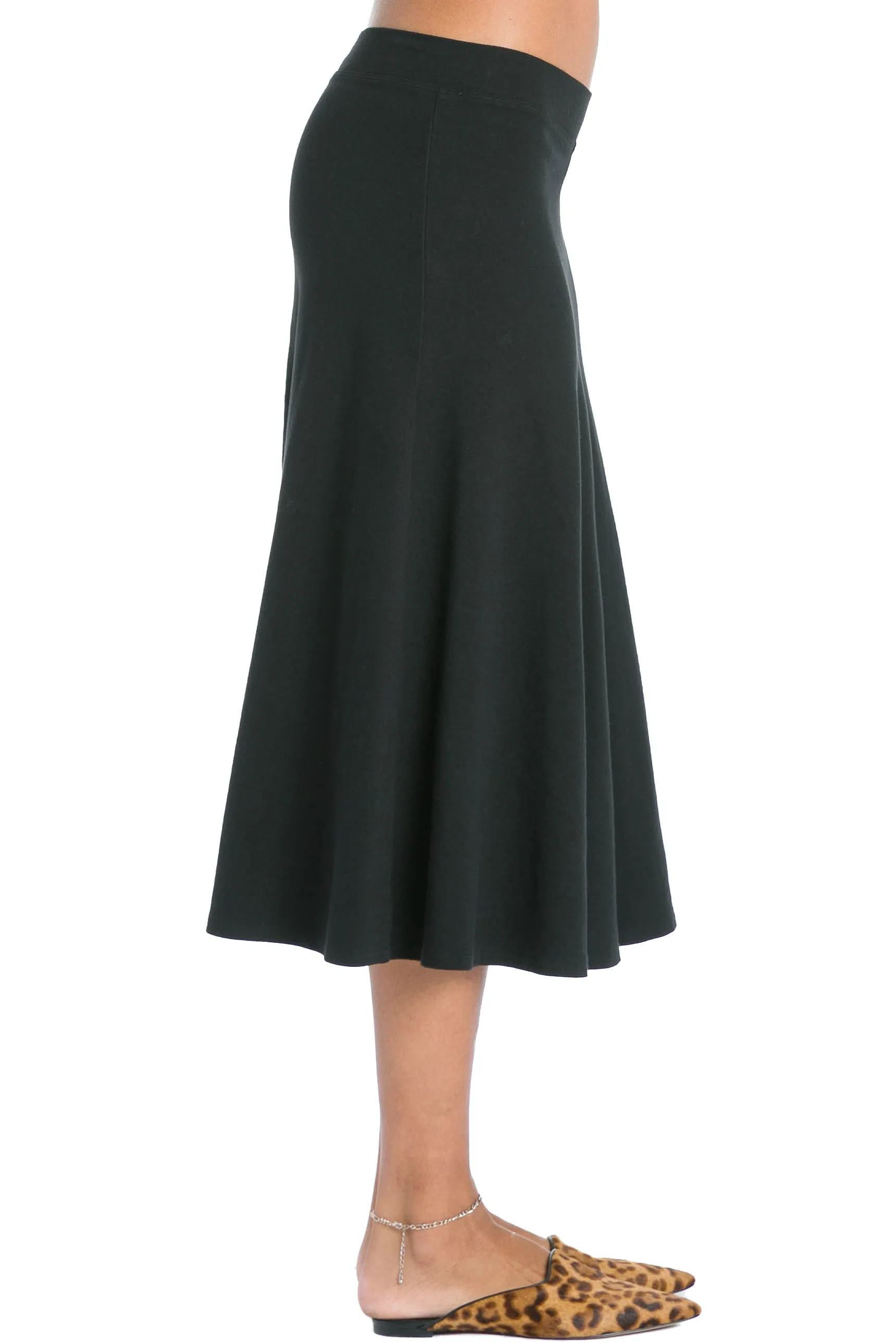 Flat Waist Midi Skirt