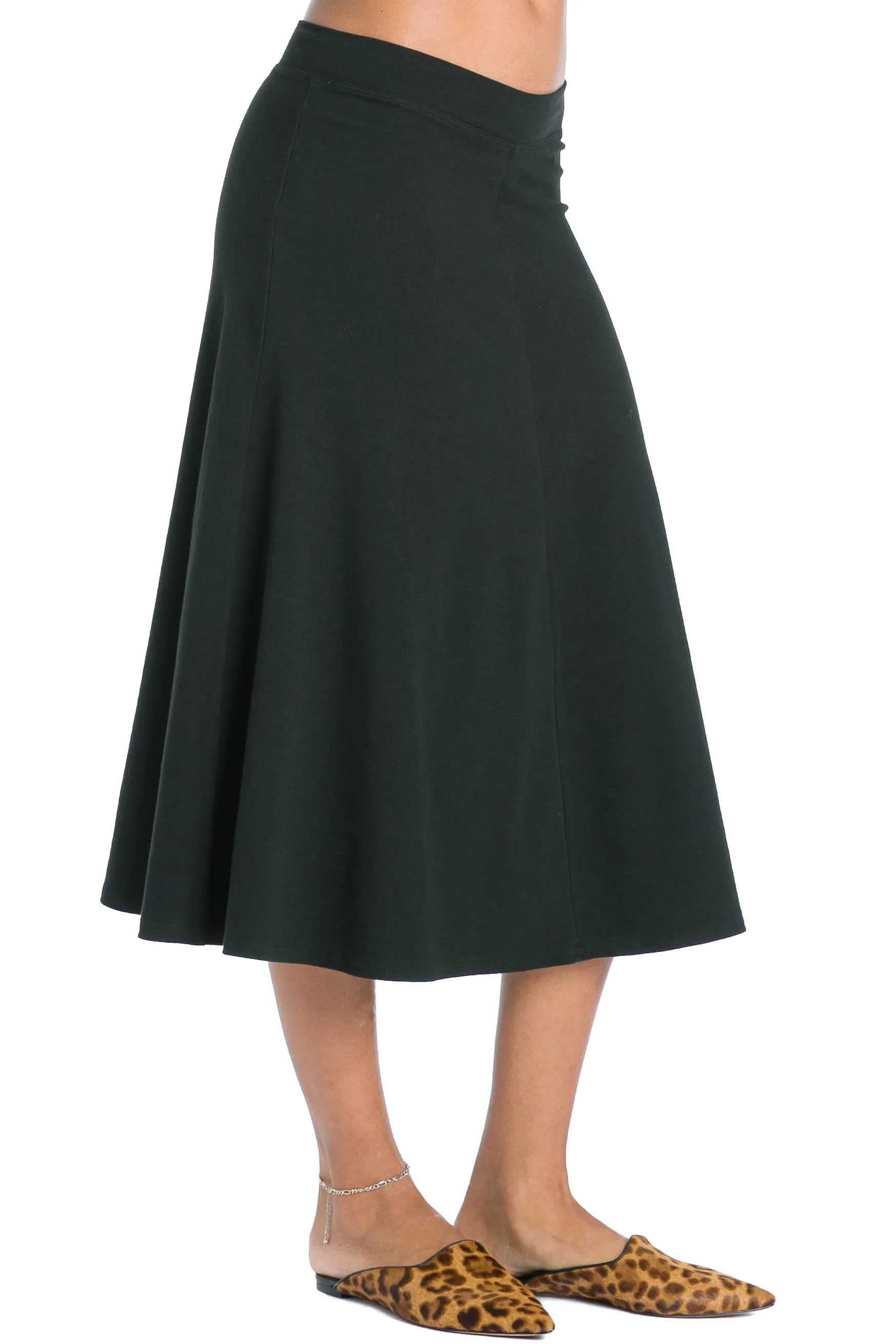 Flat Waist Midi Skirt