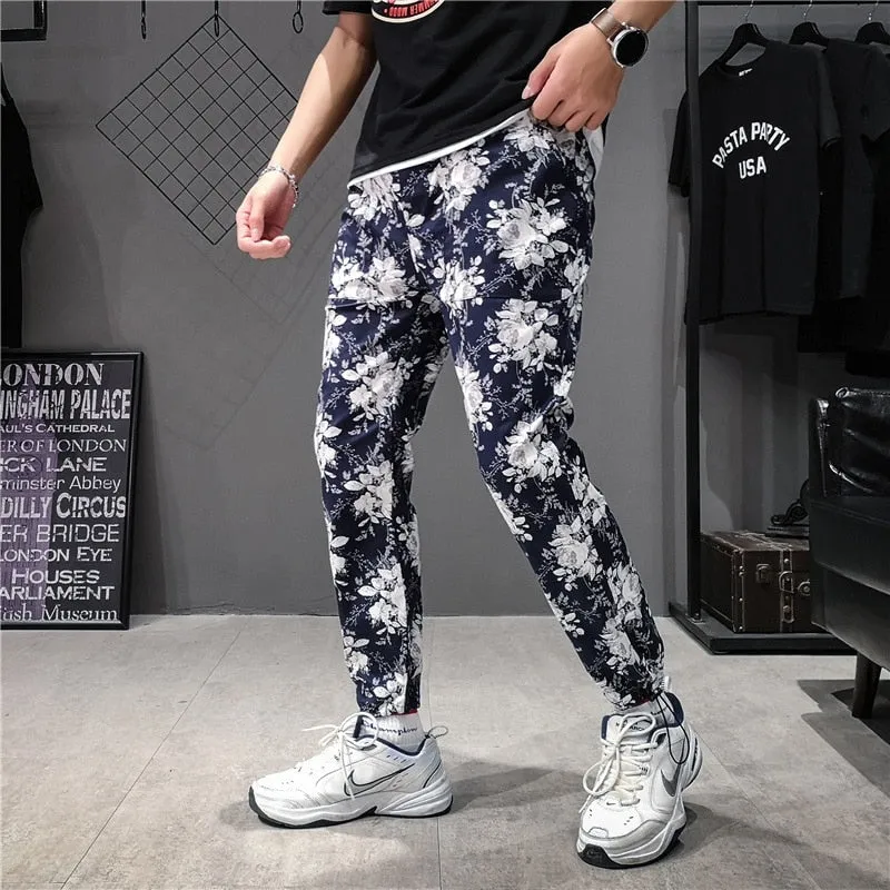 Flower Print Streetwear Harajuku Sweatpants Chinese Style Men Jogger Pants