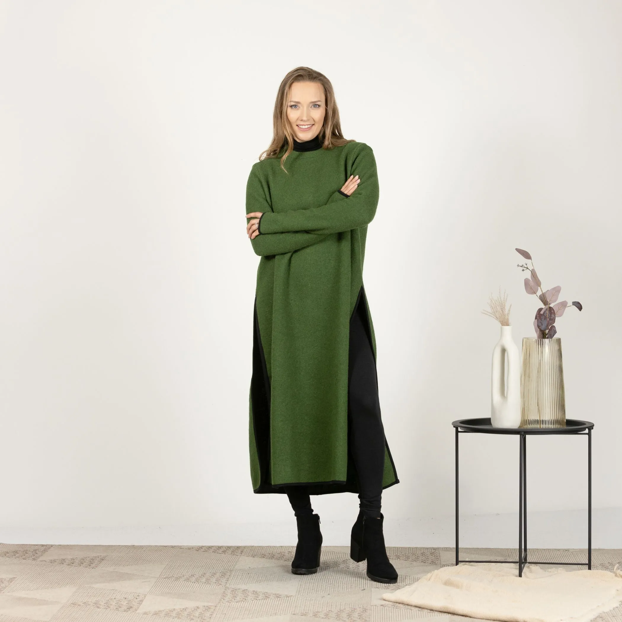 Forest Green Wool Winter Sweater Dress