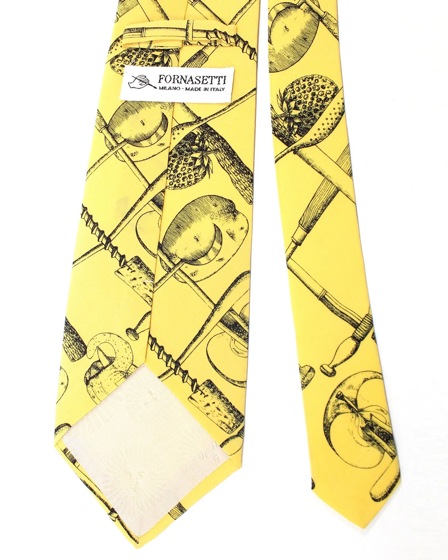 Fornasetti Silk Tie Yellow Appetizer Design - Wide Necktie SALE