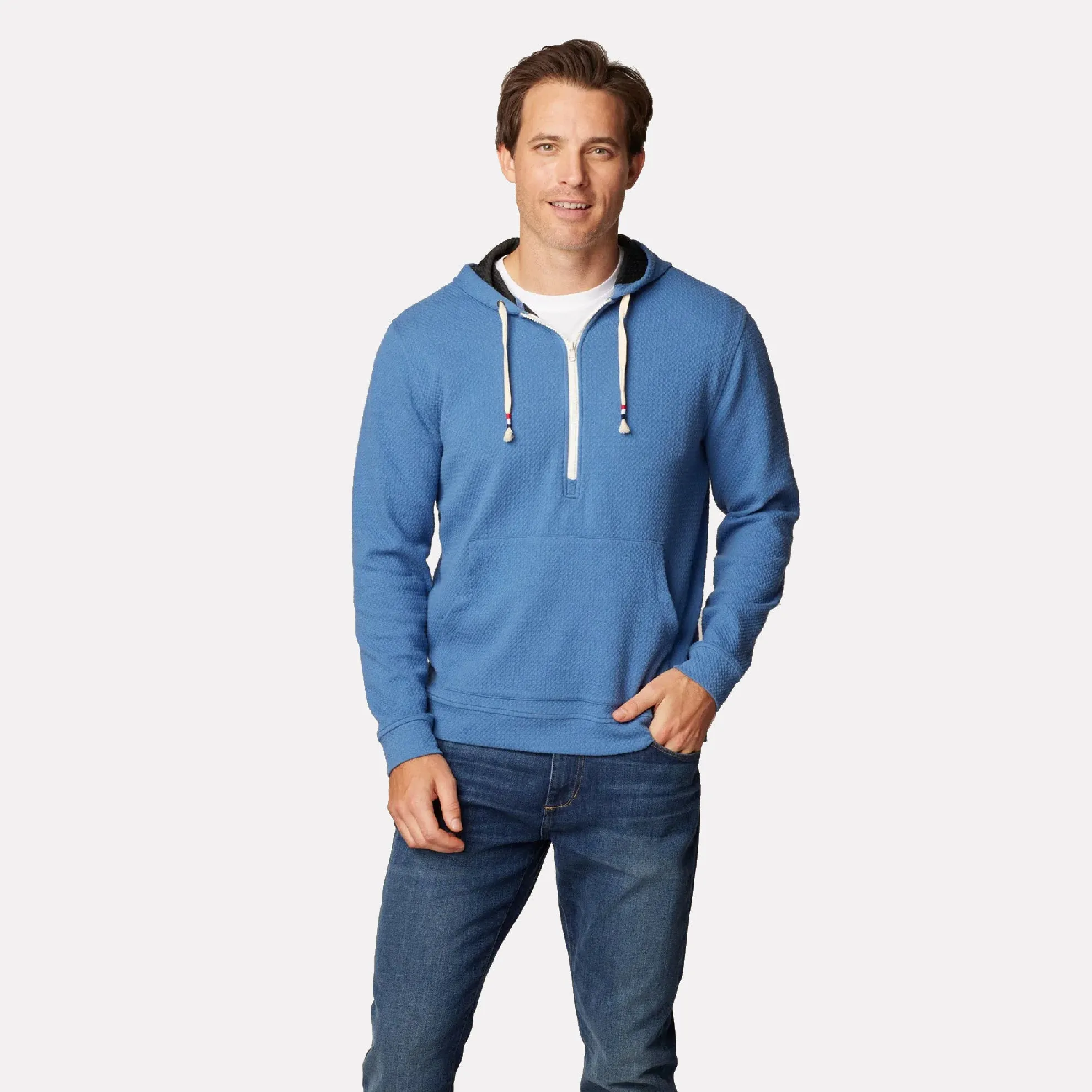 Georgie Quarter Zip Popover Hoodie Sweatshirt / Laguna Blue