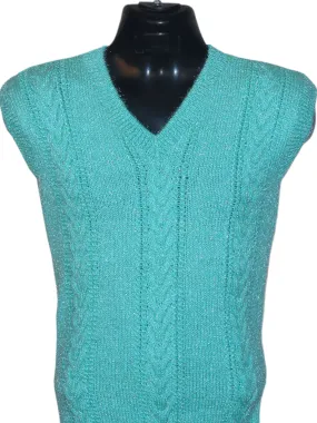 Graminarts Handmade Woollen Half Sweater In Medium Turquoise Color For Men