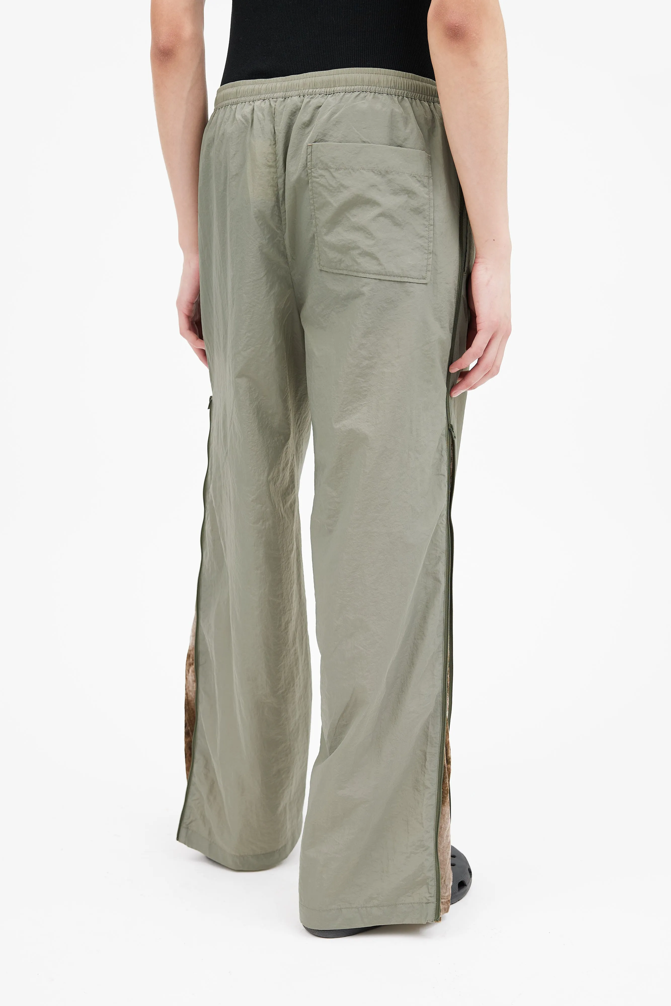 Green Nylon & Velvet Side Zip Track Pant