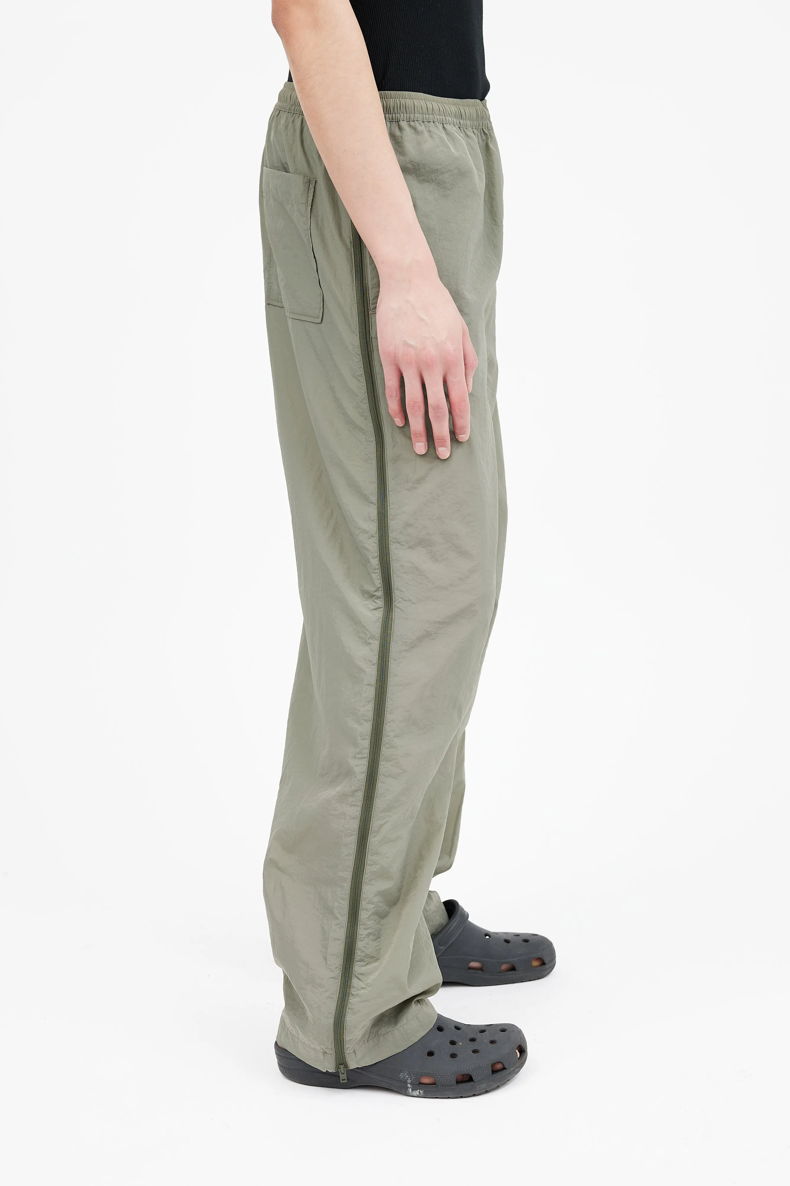 Green Nylon & Velvet Side Zip Track Pant