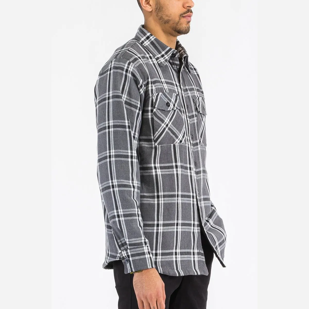 Grey & Black Quilted Flannel Shirt