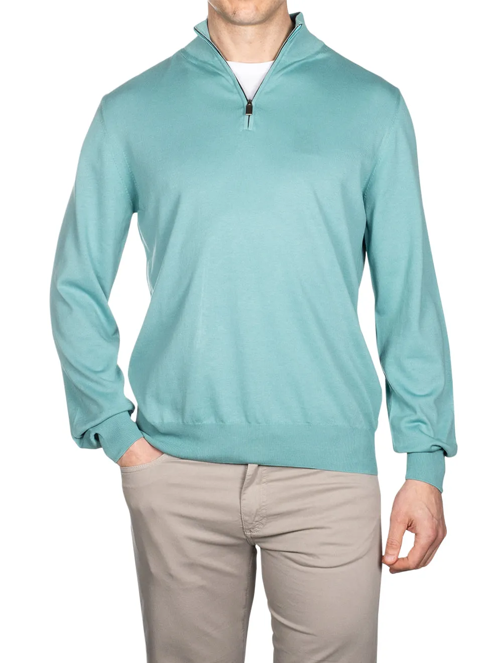 Half Zip High Neck Sweater Green