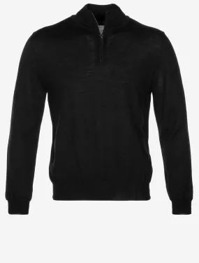 Half Zip Merino Wool Knitwear Black