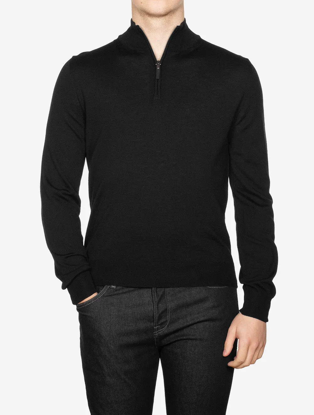 Half Zip Merino Wool Knitwear Black