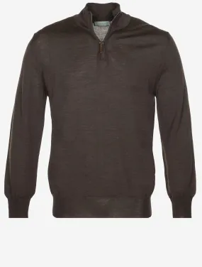 Half Zip Merino Wool Knitwear Brown