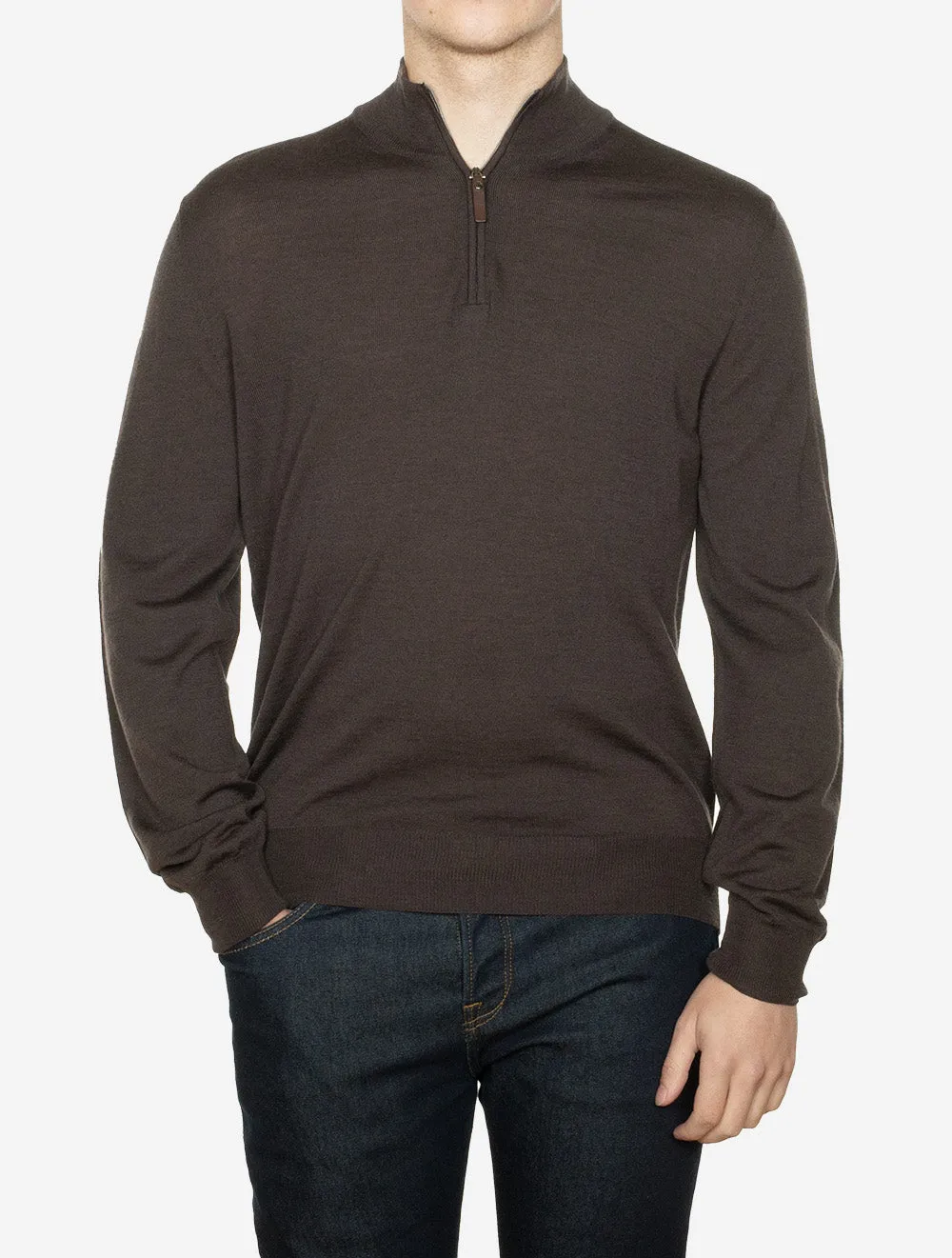 Half Zip Merino Wool Knitwear Brown