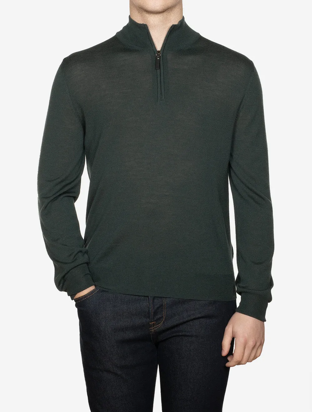 Half Zip Merino Wool Knitwear Green