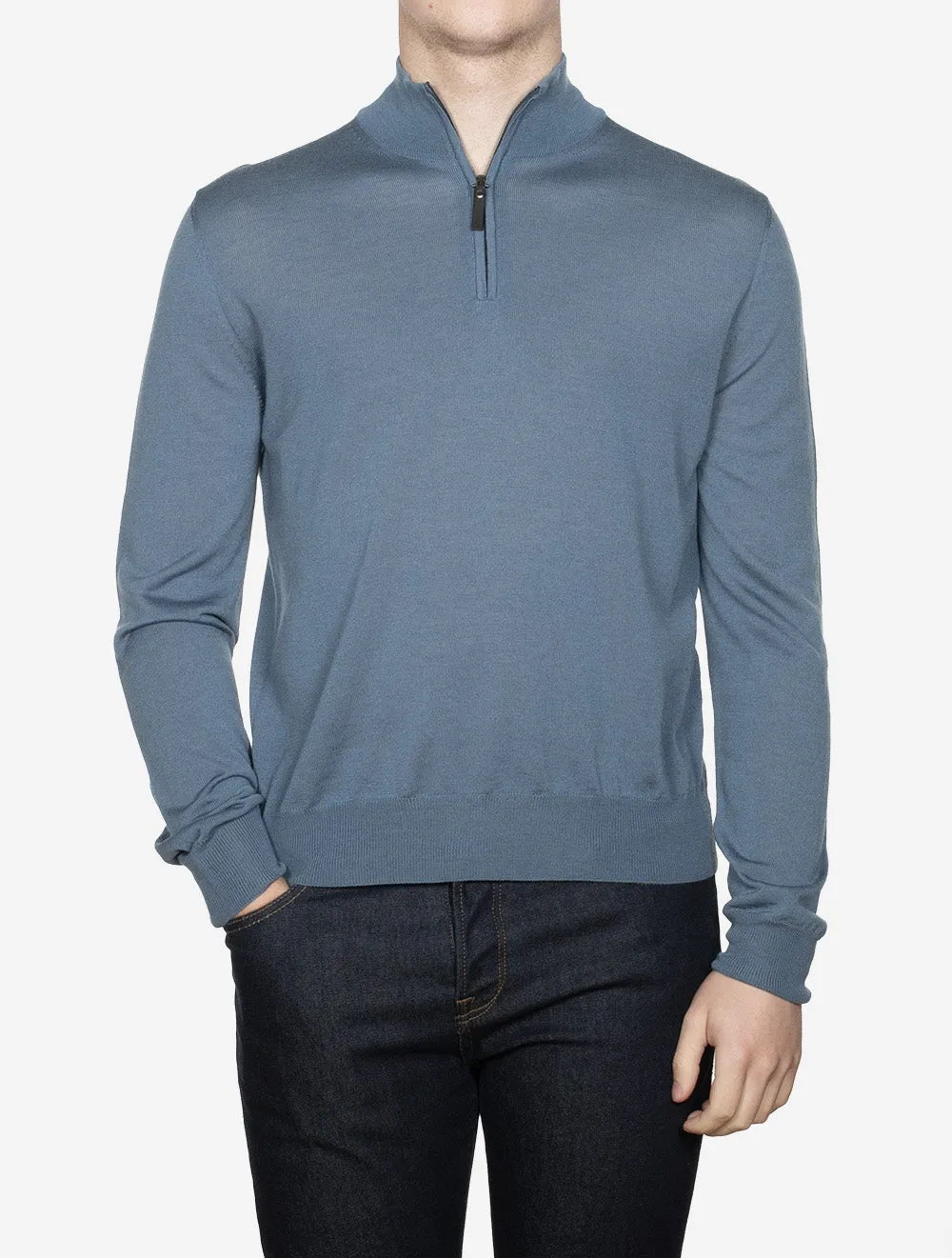 Half Zip Merino Wool Knitwear Muted Blue