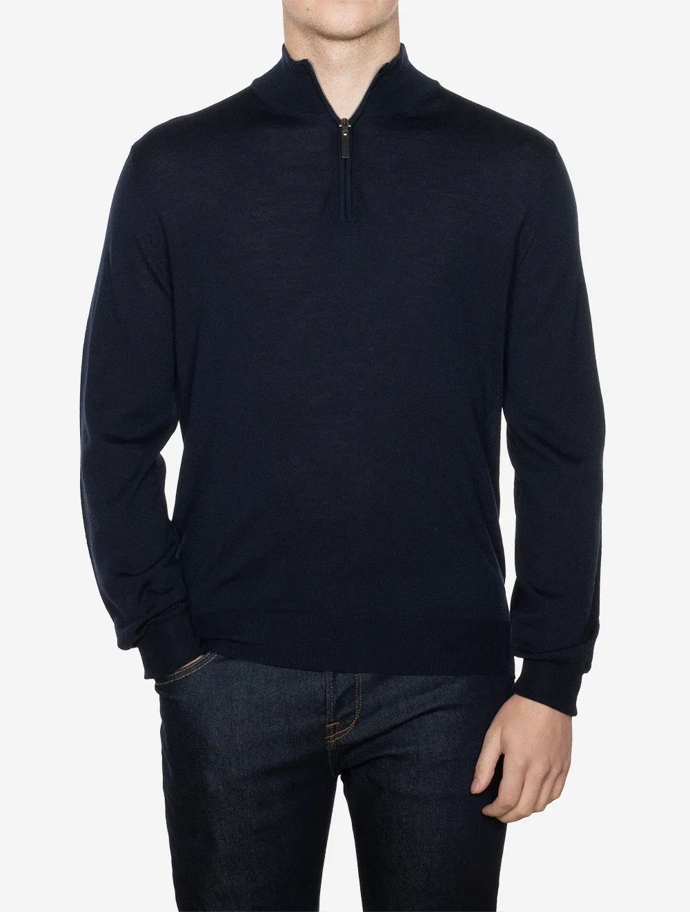 Half Zip Merino Wool Knitwear Navy