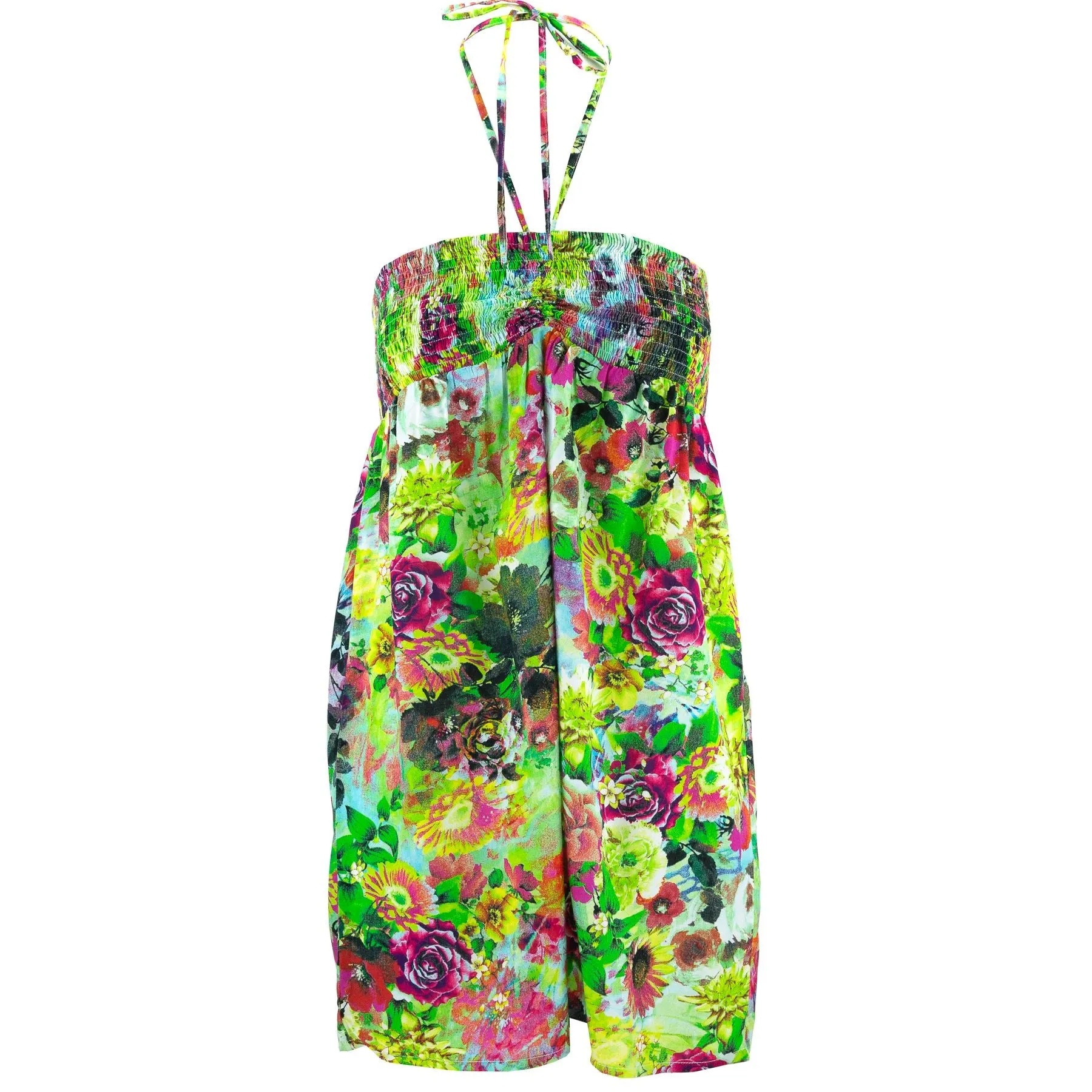 Halterneck Wrinkle Dress - Botanical Explosion