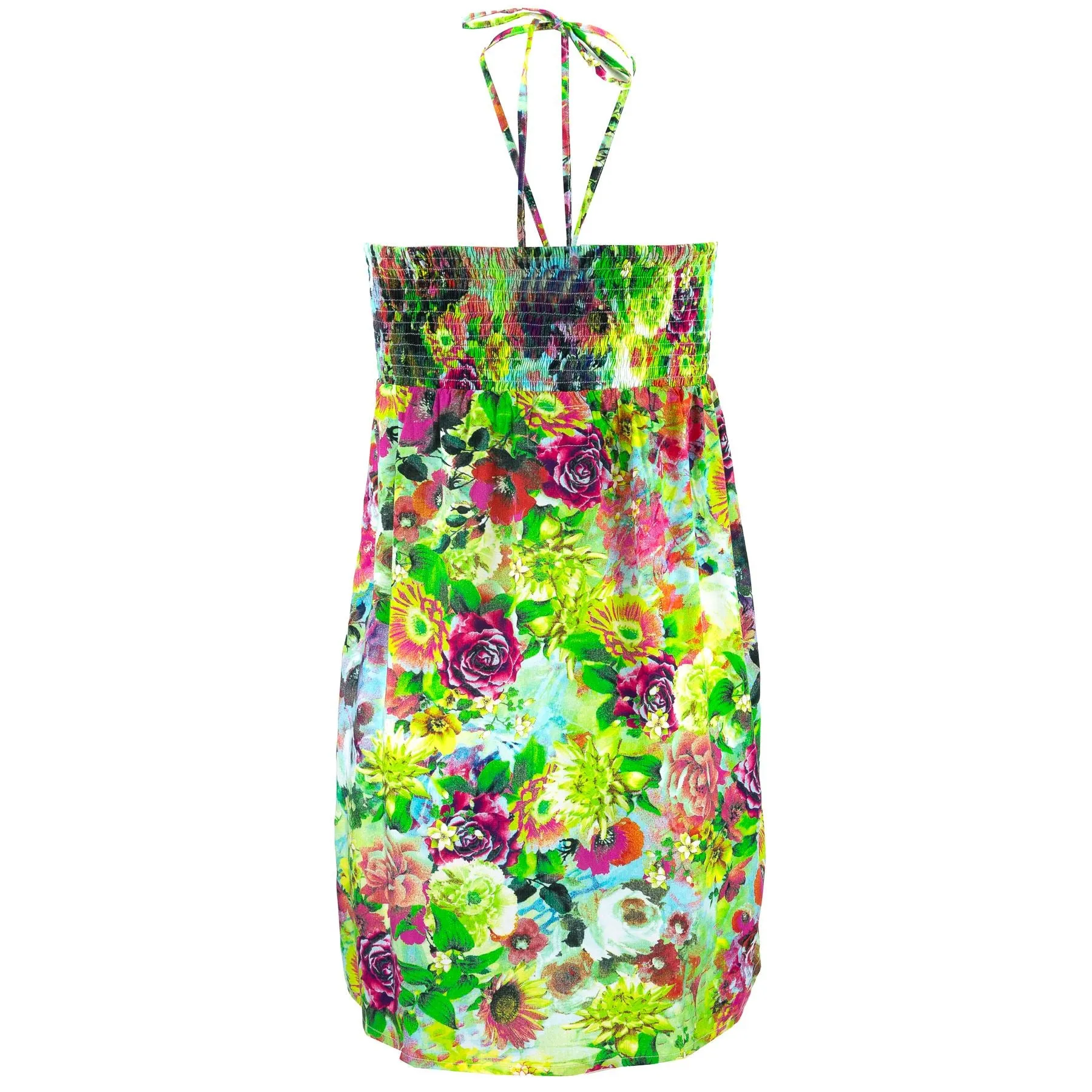 Halterneck Wrinkle Dress - Botanical Explosion