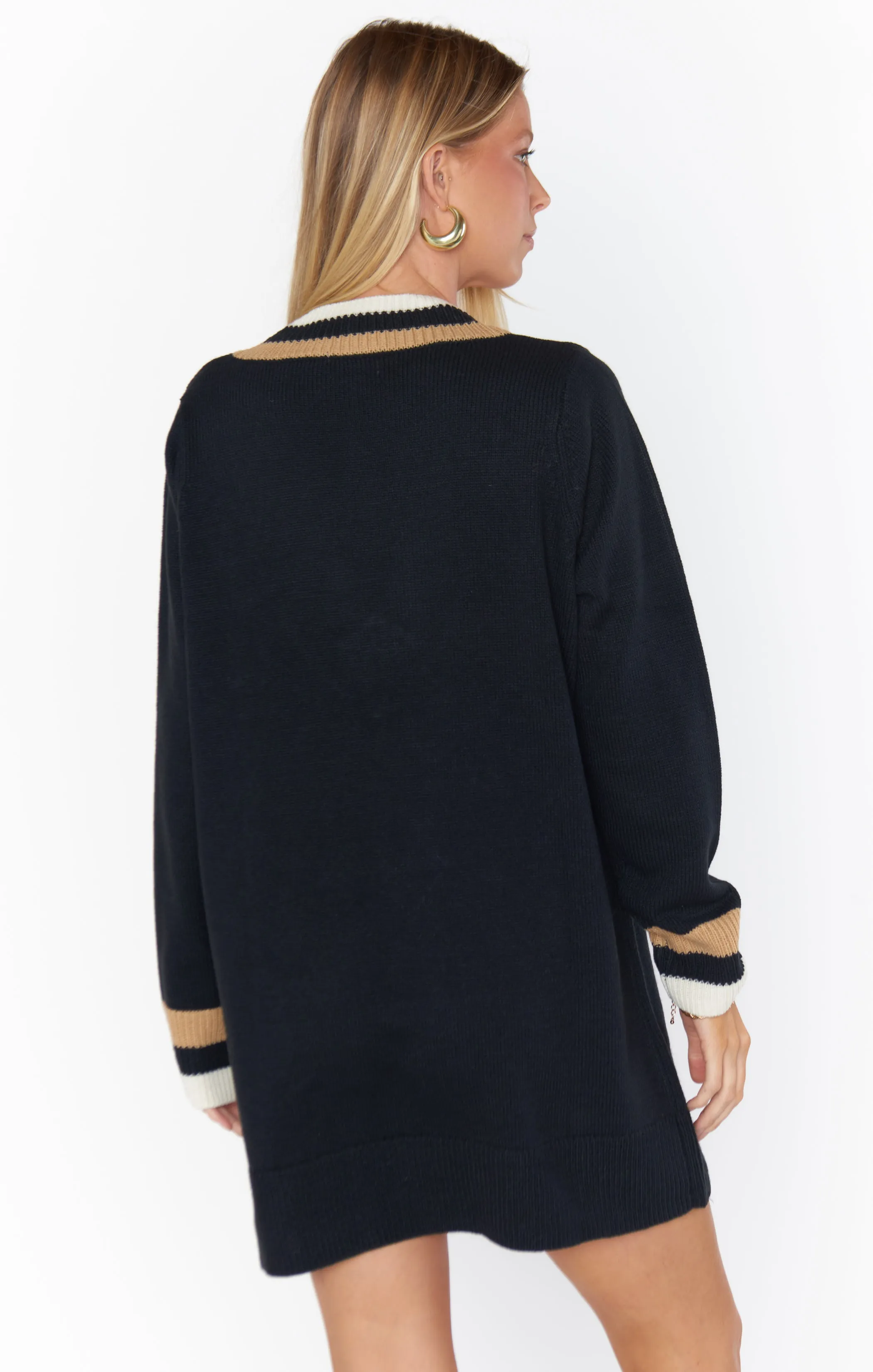 Hartford Sweater Dress ~ Black Varsity Stripe Knit