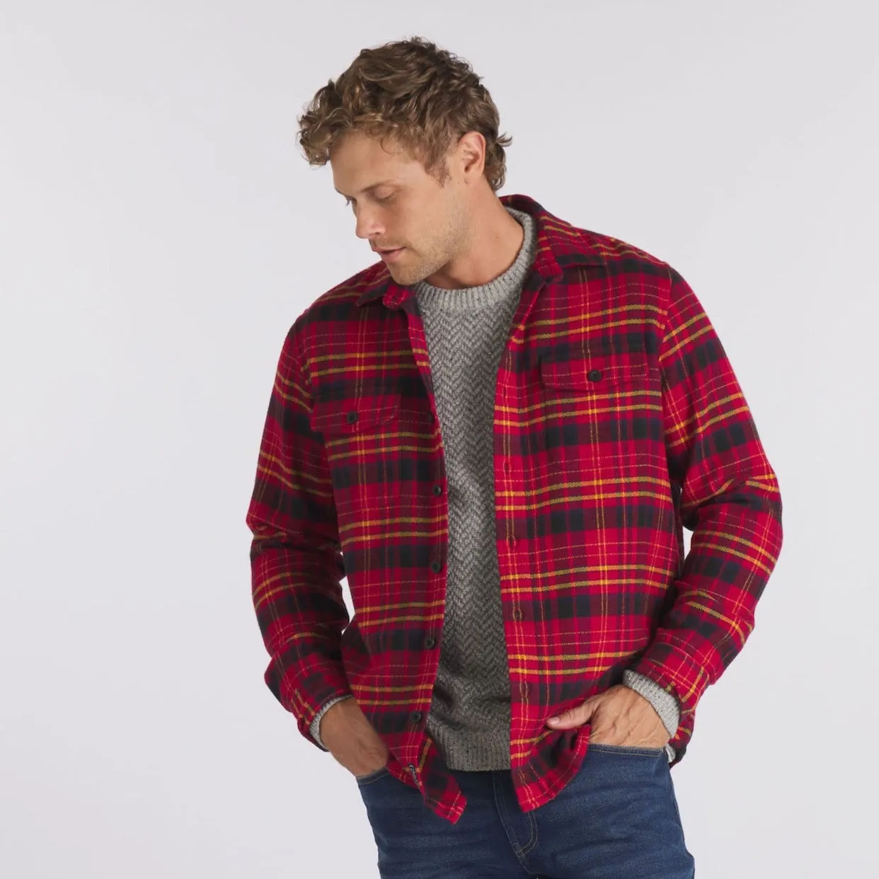 Herringbone Heritage Flannel - Red Navy Gold